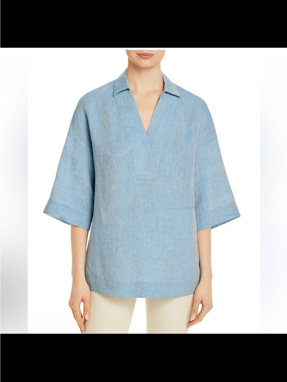 Lafayette 148 Linen Popover Shirt – Gray Blue | Quiet Luxury Capsule Wardrobe